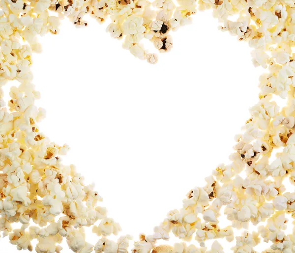 Heart shaped frame made of popcorn — Stock Photo, Image