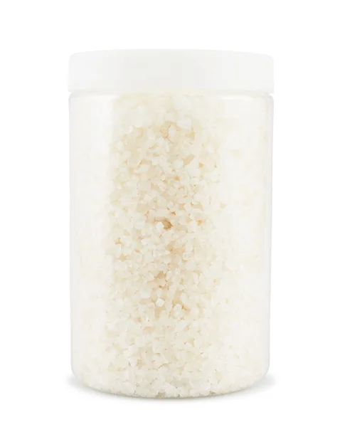 Műanyag jar a só kristályok — Stock Fotó