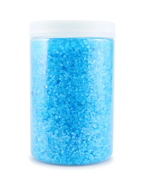 Tuz kristallerinin plastik kavanoz — Stok fotoğraf
