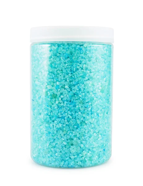 Tuz kristallerinin plastik kavanoz — Stok fotoğraf