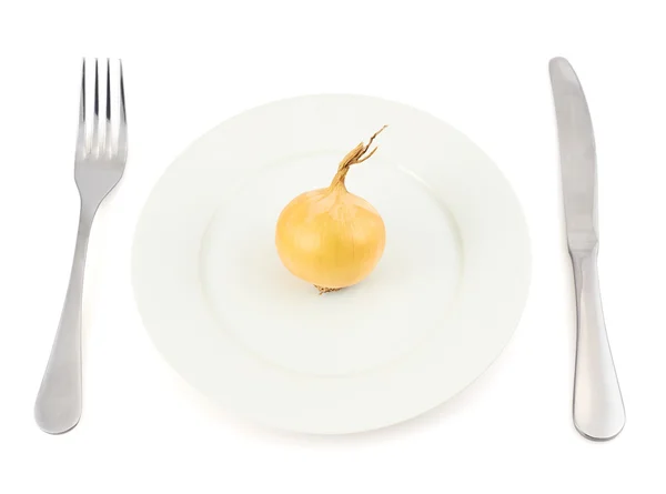 Onion over dish plate — Stock Photo, Image