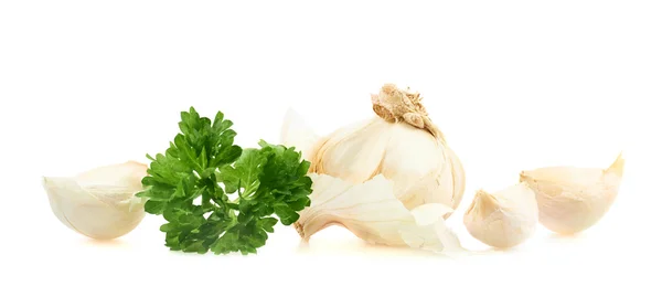 Knoblauch mit einem Petersilienstrahl — Stockfoto