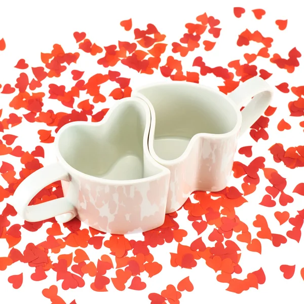 Two hearts shaped cups composition — Stock Photo, Image