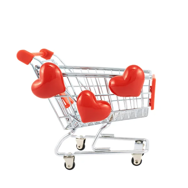Carro de compras cubierto de corazones — Foto de Stock