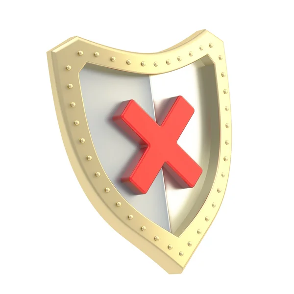 Nenhum sinal de marca cruzada x sobre um escudo — Fotografia de Stock