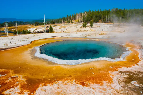 Hermosa piscina termal azul en el Parque Nacional de Yellowstone — Foto de Stock