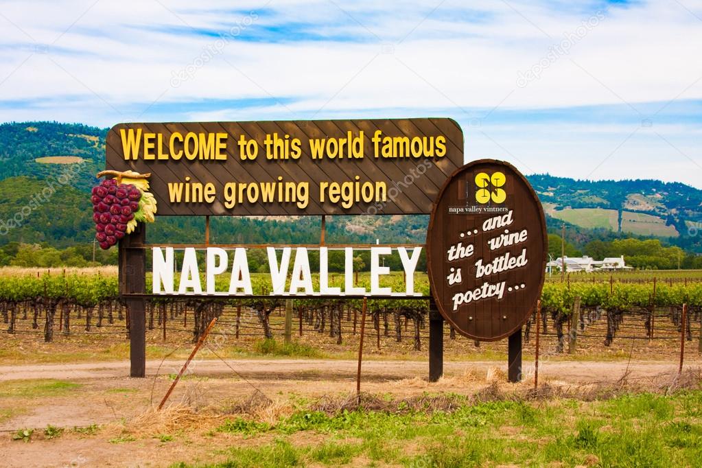 Napa Valley sign before you enter world famous wine growing region of Napa Valley ,California