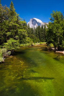 Merced river yosemite Milli Parkı, california arka planda yarım kubbe ile