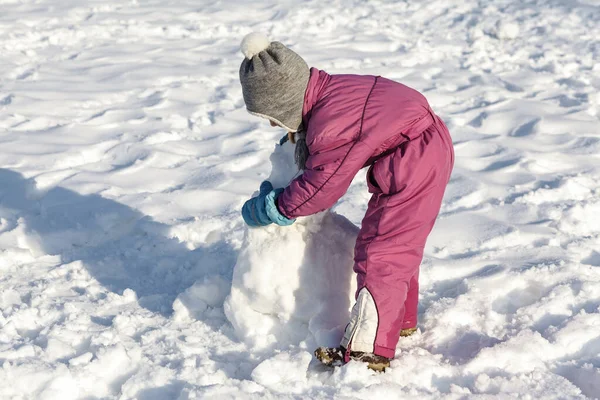 Wintersportvakanties Kinderen Die Winter Spelen Meisje Winter Kleding Gebreide Hoed — Stockfoto