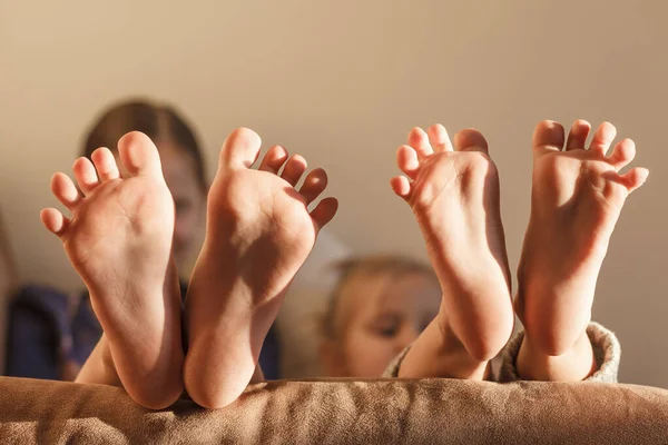 Children Have Fun Sofa Home Happy Childhood Happiness Leisure April — Stock Photo, Image