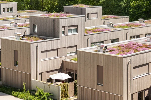 stock image Rooftop Garden on the roof of the Urban Building. Modern low rise Residential Apartment Buildings with Garden Rooftop.