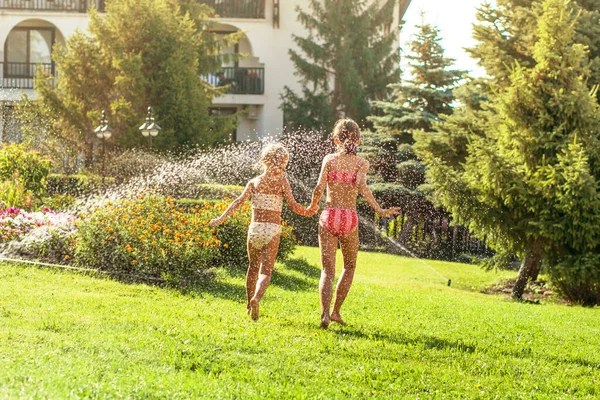 Children Having Fun Play Water Hot Summer Day Children Garden — Stock Photo, Image