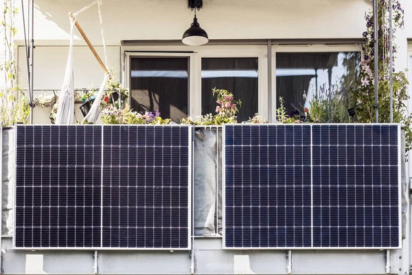 Solar panels on Balcony of Apartment block. House Solar Power Panel. Modern Solar Balcony