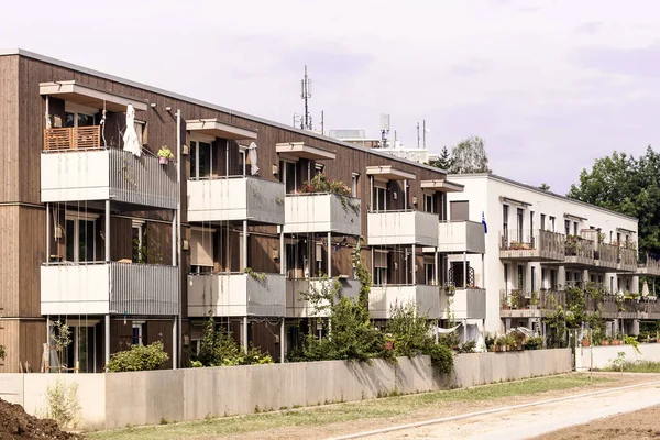 Low Rise Apartment Buildings Balconies Modern Exterior Residential Complex House — Zdjęcie stockowe