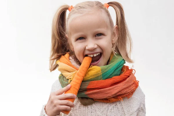 Cenoura Para Crianças Eco Organic Cenouras Legumes Para Crianças Criança — Fotografia de Stock