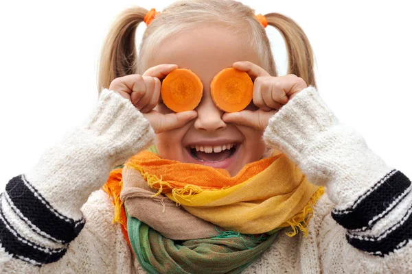 Cenoura Como Óculos Criança Cenouras Para Crianças Boa Visão Conceito — Fotografia de Stock