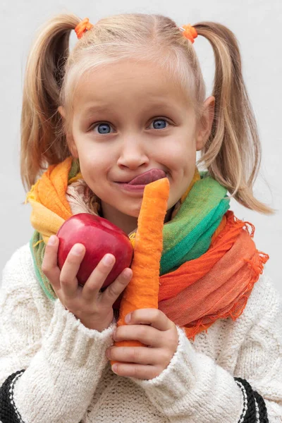 Suco Cenoura Maçã Para Crianças Frutas Legumes Frescos São Bons — Fotografia de Stock