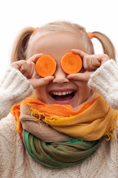 Óculos Cenoura Criança Cenouras Vegetais Crus Para Crianças Cenoura Boa — Fotografia de Stock