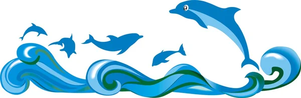 Delfines saltarines y mar — Vector de stock