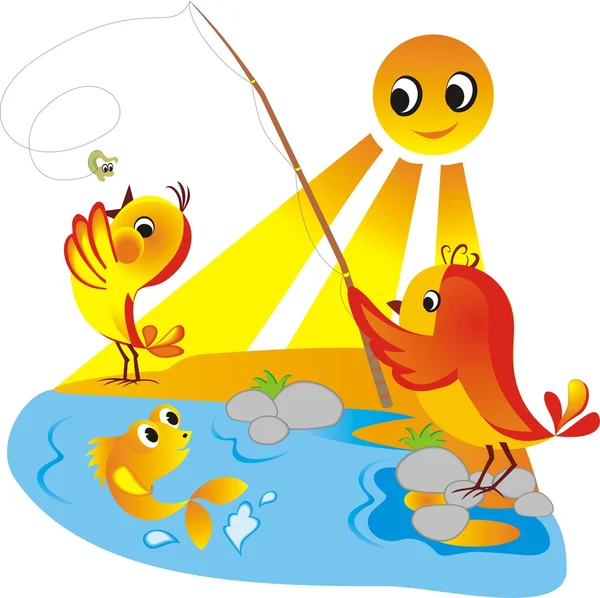 Chicks on fishing — Stock Vector