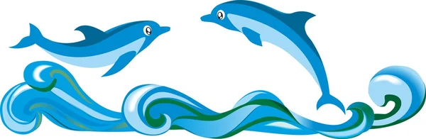 在海浪的海豚一对 — 图库矢量图片