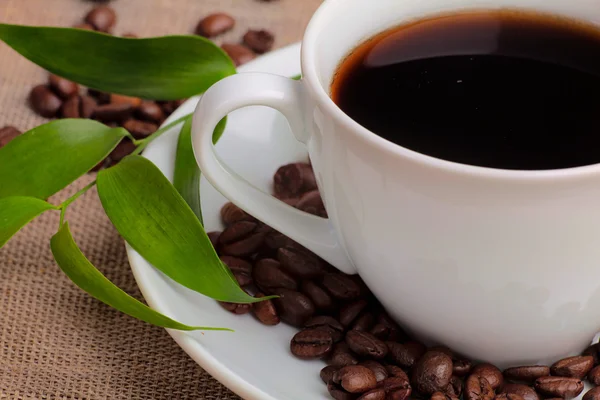 Kopje koffie met koffiebonen — Stockfoto