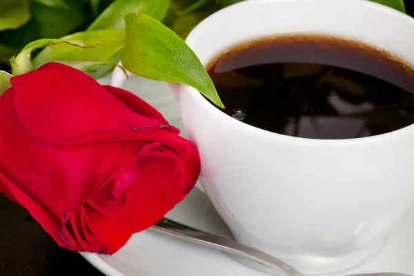 Kaffekopp med ros — Stockfoto
