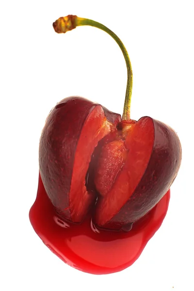 Fresh cherry cut isolated on white — Stock Photo, Image