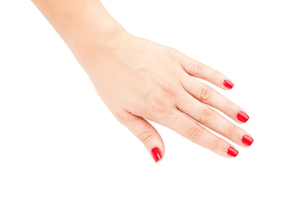 Hände einer jungen Frau. roter Nagellack — Stockfoto