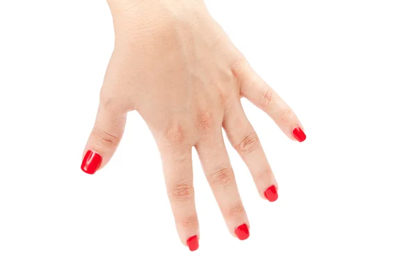 Les mains d'une jeune femme. Vernis à ongles rouge — Photo