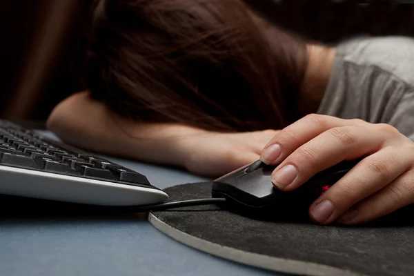 Girl sleeping on her computer — Stock Photo, Image