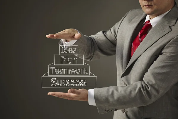 Businessman pointing with a marker plan, idea, teamwork, success — Stock Photo, Image