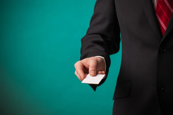 Business man showing empty business card — Stock Photo, Image