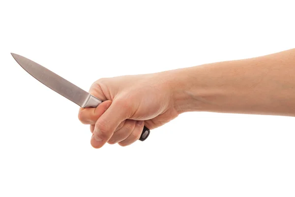 Chief steel knife in the hand isolated over white background — Stock Photo, Image