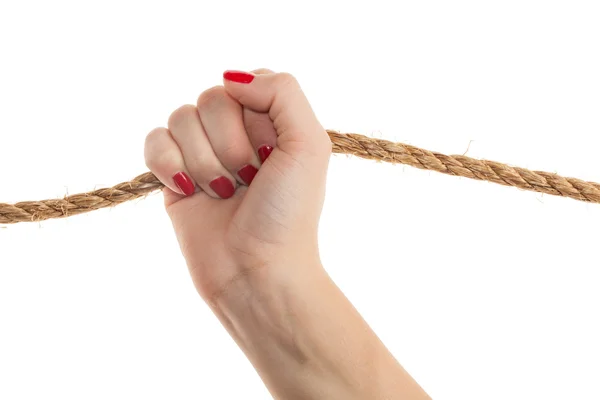 Nő leosztás holding kötél — Stock Fotó