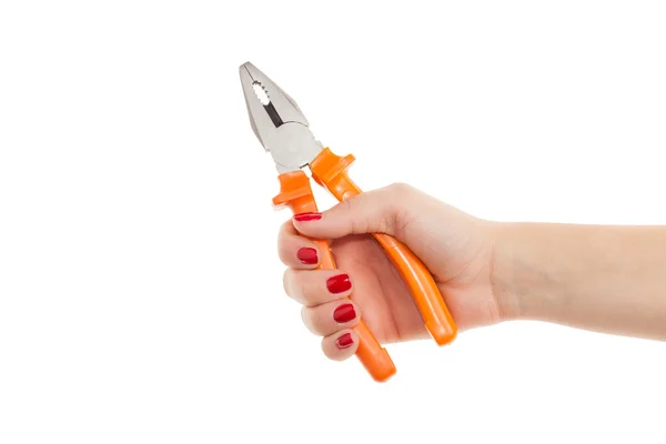 Woman hand hold pliers. — Stock Photo, Image