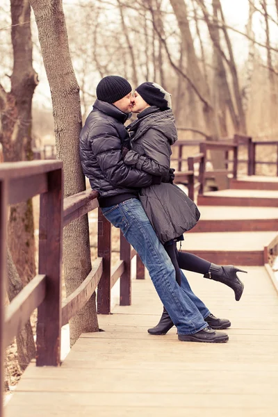 Jeune couple dans le parc d'hiver — Photo