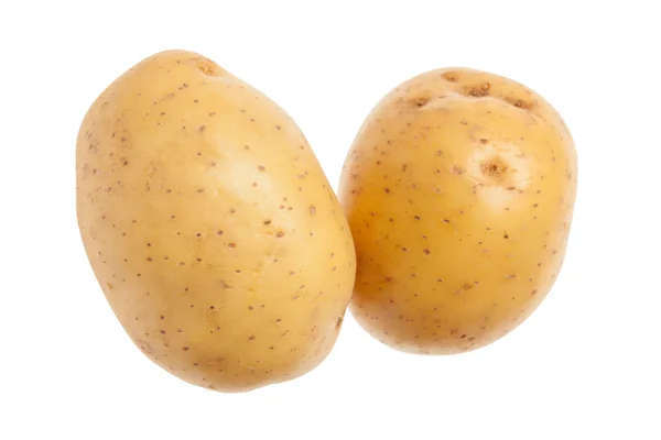 Two whole yellow potatoes. Isolated on white background. Close-u — Stock Photo, Image