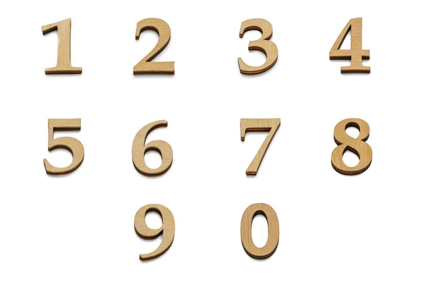 Set of arabic numerals from of wood, isolated on a white background — Stock Fotó