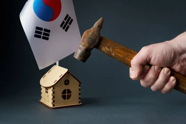 Hammer Raised House Flag Republic Korea Old Rusty Hammer Man — Stok fotoğraf