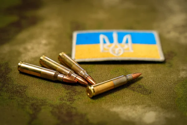 Patch Flag Coat Arms Ukraine Rifle Cartridges Camouflage Background Stock Picture