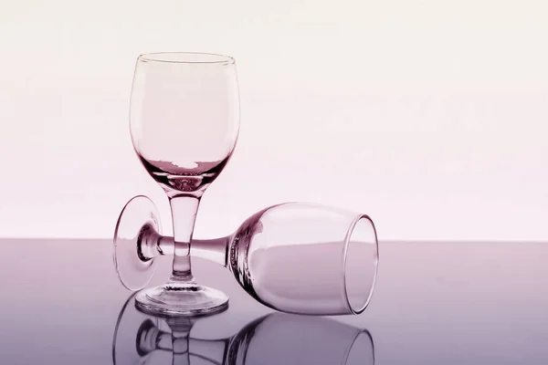 Two Empty Wine Glasses Reflection Background Toned Royalty Free Φωτογραφίες Αρχείου