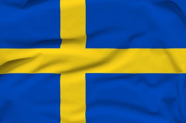 İsveç ulusal bayrağı, tuvaldeki katlar ve sert gölgeler.