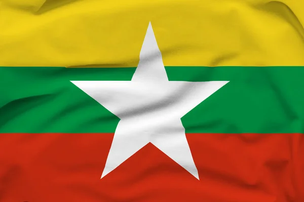 缅甸国旗 褶皱和画布上的硬阴影 — 图库照片