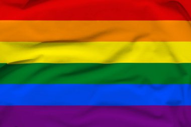 LGBT bayrağı, tuval üzerinde katlar ve sert gölgeler.