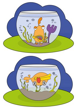 bir akvaryum içinde bir balık karikatür