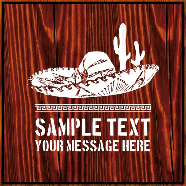 Sombrero mexicano con cactus y texto sobre fondo de madera — Vector de stock