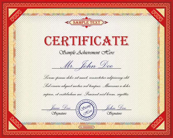 Diseño de certificado con marco ornamental y lugar para su texto personalizado — Vector de stock