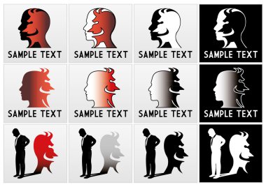 Şeytan ve insan vektör mark koleksiyonu ile metin