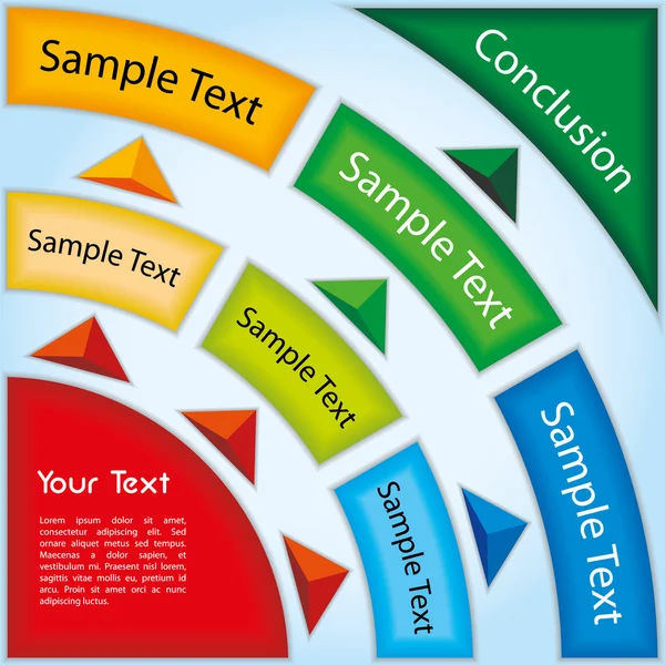 Modèle de présentation d'entreprise avec de nombreuses zones de texte et flèches colorées — Image vectorielle